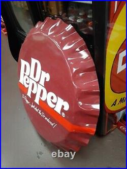 Original Vintage Dr. Pepper Sign Cap Button Metal Embossed Dealer Soda Gas Oil