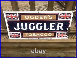 Original Vintage Enamel Sign Ogdens Juggler Tobacco- Good Cond 10 X 20