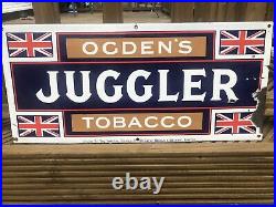 Original Vintage Enamel Sign Ogdens Juggler Tobacco- Good Cond 10 X 20
