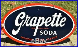 Original Vintage GRAPETTE Enamel Porcelain Grape Soda Pop Store Advertising Sign