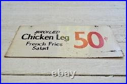 Original Vintage Metal Painted Broiled Chicken Leg Diner Sign