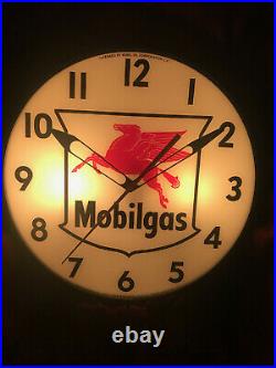 Original Vintage Mobil Oil Pegasus Pam Clock Glass Face Advertising Sign