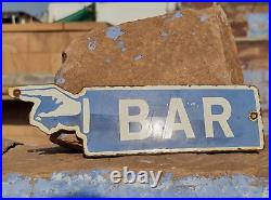 Original Vintage Old Antique Rare Bar Hand Direction Porcelain Enamel Sign Board