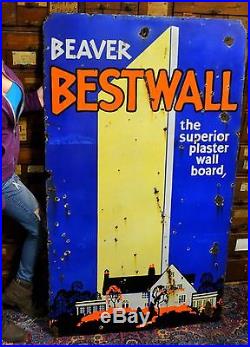 Original Vintage Porcelain Beaver Best Drywall Advertising Sign RARE