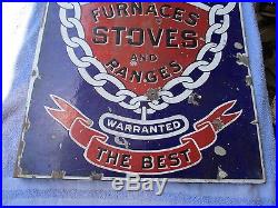Original Vintage Porcelain Enamel Peninsular Stove Furnaces Dealer Flange Sign