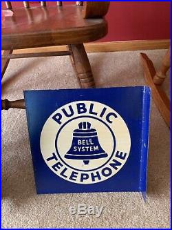Original Vintage Porcelain Public Telephone Flange Sign