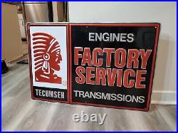 Original Vintage Tecumseh Engines Sign Metal Embossed Transmission Service Gas