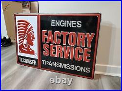 Original Vintage Tecumseh Engines Sign Metal Embossed Transmission Service Gas