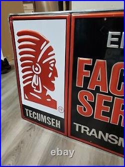 Original Vintage Tecumseh Engines Sign Metal Embossed Transmission Service Gas