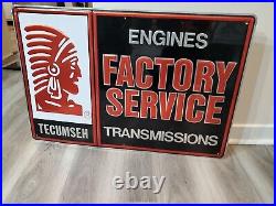 Original Vintage Tecumseh Engines Sign Metal Embossed Transmission Service Gas