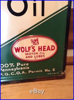 Original Vintage Wolfs Head Oil Sign