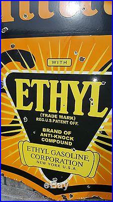 PHILLIPS 66 Ethyl Burst 2-Sided Porcelain Sign DSP Badge Gas Oil Auto Vintage