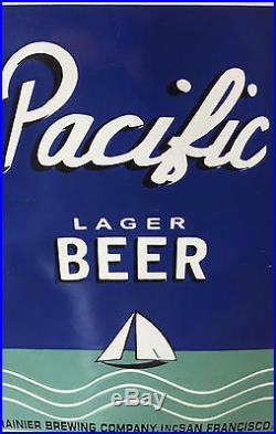 Pacific Lager Heavy Porcelain Sign/vintage/rainier Brewing Co