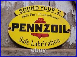 Pennzoil Vintage Porcelain Sign Service Station Gas Oil Lube Garage Gasoline USA