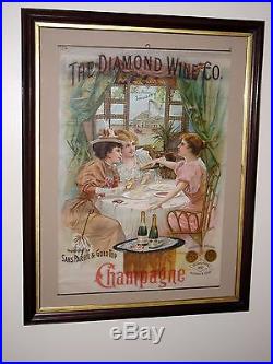 Pre-Prohibition Poster Sign Vintage Old Diamond Wine Co Champagne Brewery Beer