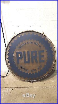 Pure oil double sided with mount ring stand Vintage Original Sign gas oil