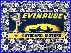RARE 1950's Original Vintage EVINRUDE OUTBOARD MOTORS Embossed Metal Sign 20x9.5