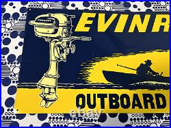 RARE 1950's Original Vintage EVINRUDE OUTBOARD MOTORS Embossed Metal Sign 20x9.5