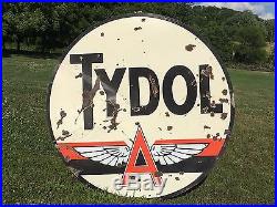 RARE ORIGINAL Vintage 6 Ft. TYDOL FLYING A PORCELAIN pole sign GAS oil Station