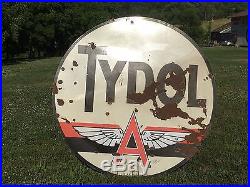 RARE ORIGINAL Vintage 6 Ft. TYDOL FLYING A PORCELAIN pole sign GAS oil Station