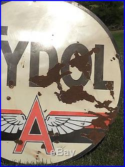 RARE ORIGINAL Vintage 6 Ft. TYDOL FLYING A PORCELAIN pole sign GAS oil Station