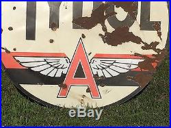 RARE ORIGINAL Vintage 6 Ft. TYDOL FLYING A PORCELAIN pole sign GAS oil Station