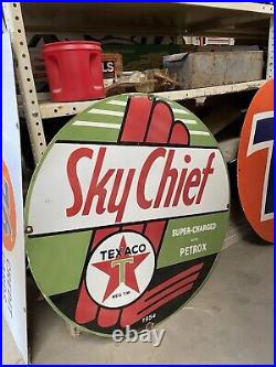 RARE VINTAGE 30 PORCELAIN SIGN Sky Chief Texaco American Made ORIGINAL