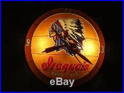 Rare Vintage Light Up Double Bubble Iroquois Beer Ale Indian Chief Clock Sign