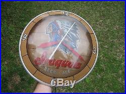 Rare Vintage Light Up Double Bubble Iroquois Beer Ale Indian Chief Clock Sign