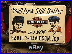 RARE VINTAGE PORCELAIN HARLEY-DAVIDSON DEALER SIGN Knucklehead Panhead