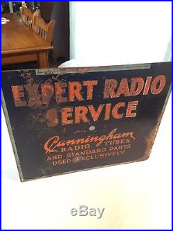 RARE VINTAGE TUBE RADIO ADVERTISING SIGN CUNNINGHAM TUBES RCA FLANGED 1930s