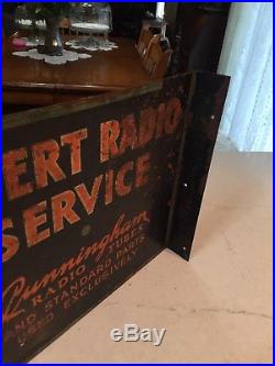 RARE VINTAGE TUBE RADIO ADVERTISING SIGN CUNNINGHAM TUBES RCA FLANGED 1930s