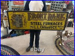 RARE Vintage 1930s Front Rank Furnaces Advertising Tin Sign General Store Devils