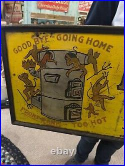 RARE Vintage 1930s Front Rank Furnaces Advertising Tin Sign General Store Devils