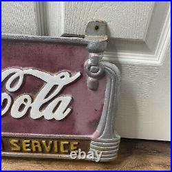 RARE Vintage 1930sDrink Coca Cola Fountain Service Cast Iron Bench Plaque Sign