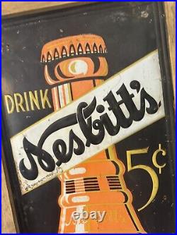 RARE Vintage 5 CENT NESBITTS ORANGE SODA BOTTLE Metal ADVERTISING VERTICAL SIGN