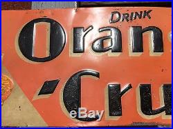 RARE Vintage Antique Orange Crush Soda Bottle Tin Metal Non Porcelain Sign WOW