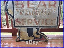 RARE Vintage BEAR Service Wheel Alignment 2 Sided Gas Station Metal Sign 53x36