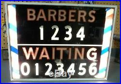 RARE Vintage Barber Shop BARBERS WAITING Light Up Pole Graphics Sign MAN CAVE @@