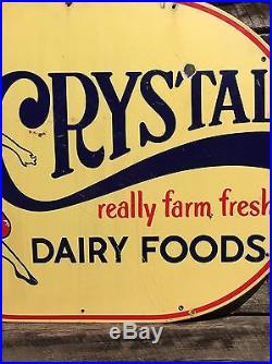RARE Vintage CRYSTAL Farm Fresh DAIRY Foods Delivery Truck Porcelain Sign 35x25