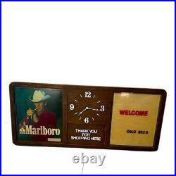 RARE Vintage Large Marlboro Clock Light Up Advertising Sign Hills 49x21