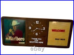 RARE Vintage Large Marlboro Clock Light Up Advertising Sign Hills 49x21
