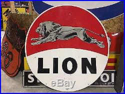 RARE Vintage Leaping LION DSP PORCELAIN Pole Sign GAS oil Station OLD