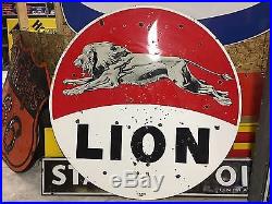 RARE Vintage Leaping LION DSP PORCELAIN Pole Sign GAS oil Station OLD