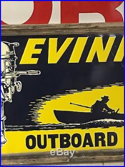 RARE Vintage ORIGINAL EVINRUDE OUTBOARD MOTORS Sign in Orig FRAME Boat Fishing