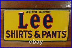 RARE Vintage Original 1940s LEE SHIRTS & PANTS Embossed Metal Advertising Sign