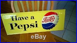 RARE Vintage Original 1960s PEPSI COLA Embossed Metal Soda Advertising Sign