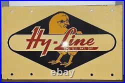 RARE Vintage Original Hy-Line Chicken Breeding Metal Double Sided Sign