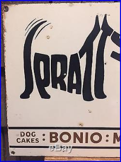 RARE Vintage Original SPRATT'S Builds Up A Dog Pet Food Porcelain Sign 24x12