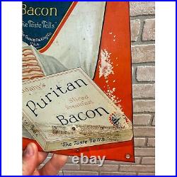 RARE Vintage c1930s Puritan Cudahy Bacon Tin Advertising Sign Kitchen
